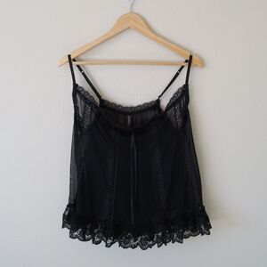 VICTORIA'S SECRET Sexy Little Thing Black Sheer Top Sz S Lingerie Y2K Lace Trim